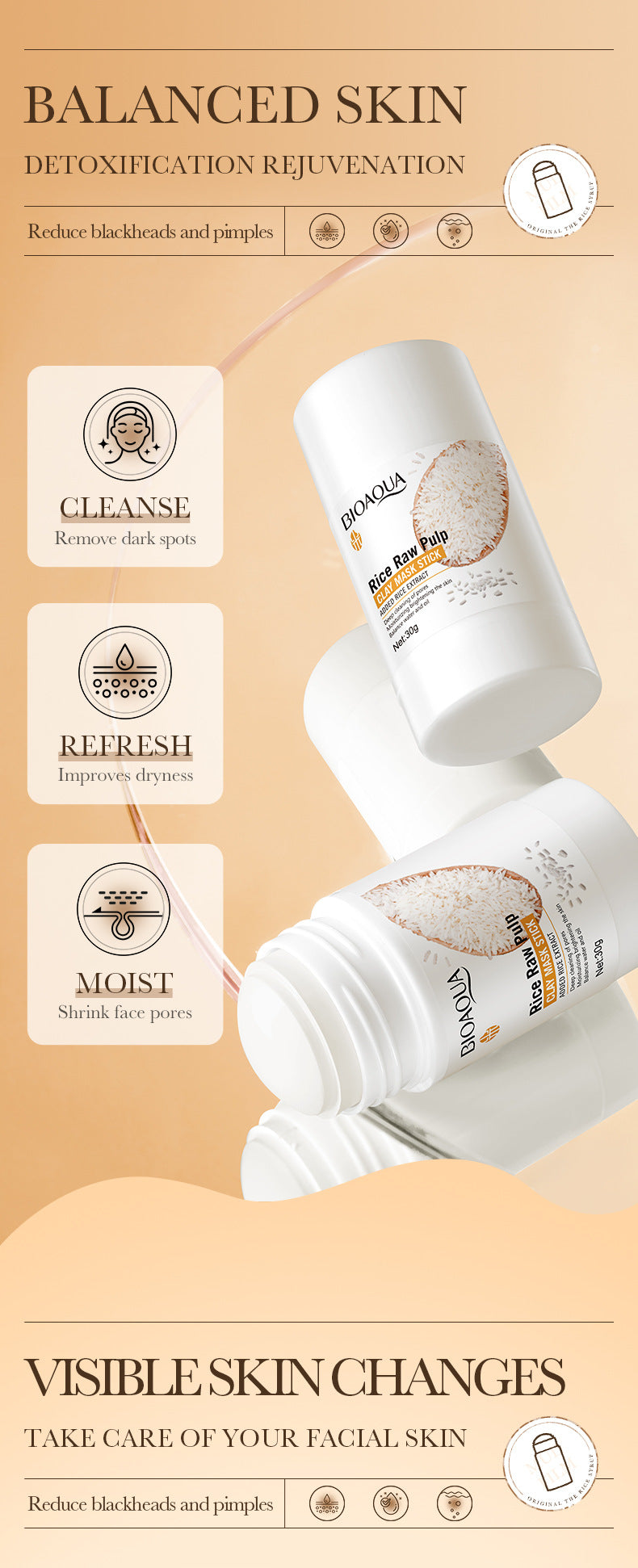 Facial Remove Blackhead Rice Solid Mask Acne Blemish Black Dots Clean Face Shrink Pores Stick Cream Brighten Korean Skincare New