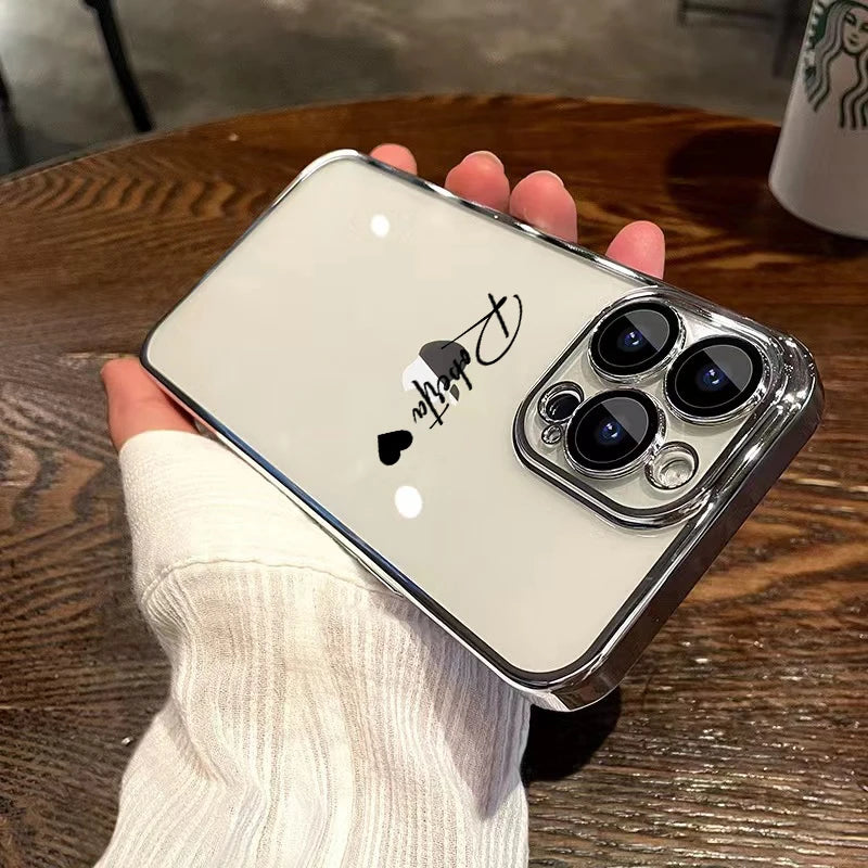 Personalised Name Custom Case For iPhone 16 15 14 13 12 11 Pro Max Luxury Plating Transparent Soft Clear Cover 15 14 13 Pro Max