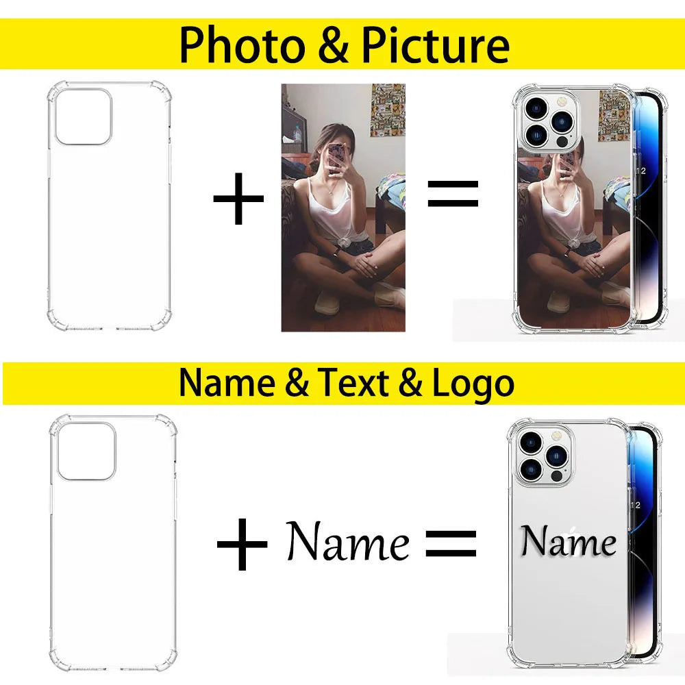 Custom Personalized Photo Text Name Logo Phone Case For iPhone 16 15 14 13 12 11 Pro X XS XR Max 7 8 Plus SE Soft Back Cover