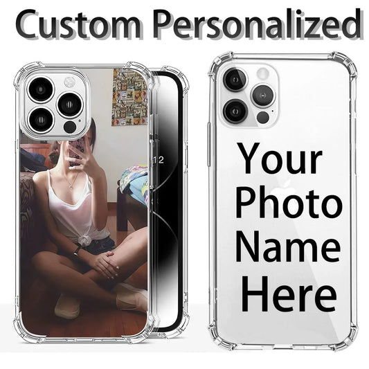 Custom Personalized Photo Text Name Logo Phone Case For iPhone 16 15 14 13 12 11 Pro X XS XR Max 7 8 Plus SE Soft Back Cover
