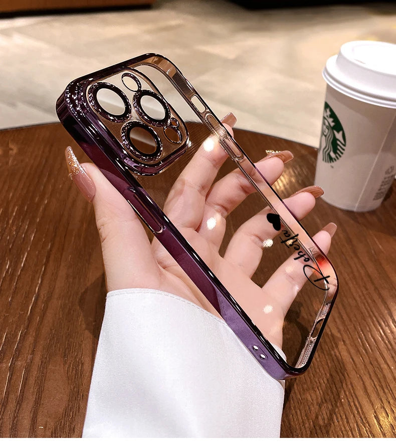 Personalised Name Custom Case For iPhone 16 15 14 13 12 11 Pro Max Luxury Plating Transparent Soft Clear Cover 15 14 13 Pro Max