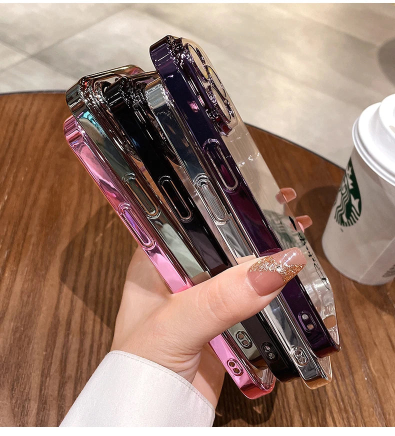Personalised Name Custom Case For iPhone 16 15 14 13 12 11 Pro Max Luxury Plating Transparent Soft Clear Cover 15 14 13 Pro Max