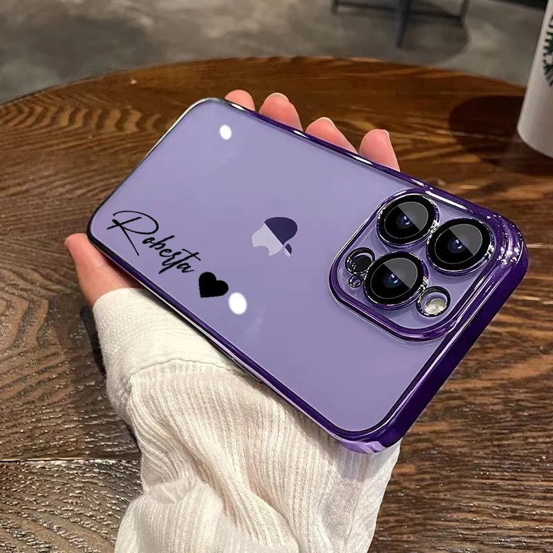 Personalised Name Custom Case For iPhone 16 15 14 13 12 11 Pro Max Luxury Plating Transparent Soft Clear Cover 15 14 13 Pro Max