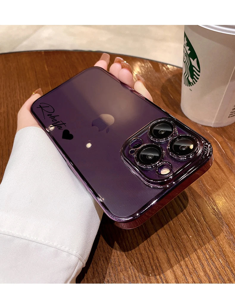 Personalised Name Custom Case For iPhone 16 15 14 13 12 11 Pro Max Luxury Plating Transparent Soft Clear Cover 15 14 13 Pro Max