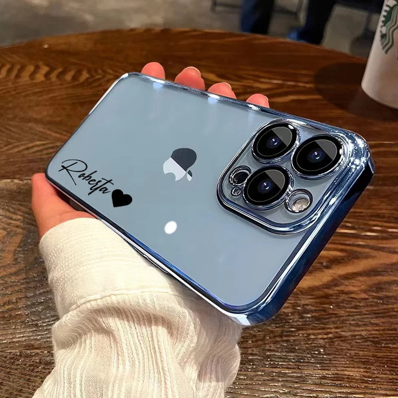Personalised Name Custom Case For iPhone 16 15 14 13 12 11 Pro Max Luxury Plating Transparent Soft Clear Cover 15 14 13 Pro Max