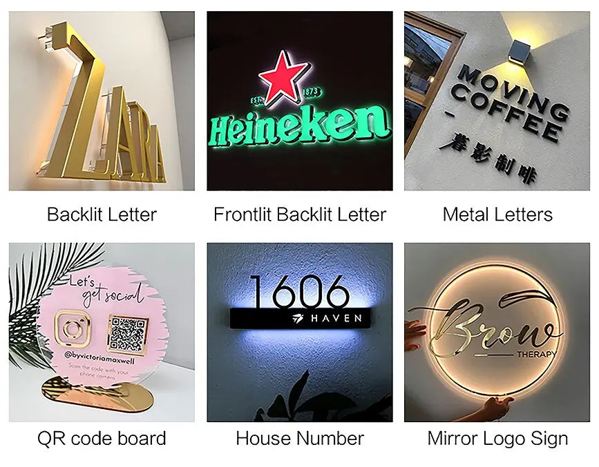 Custom Metal LED Sign Stainless Steel Luminous Lettering Outside Indoor Company Store Logo Wall Decor Illuminated Light Signage