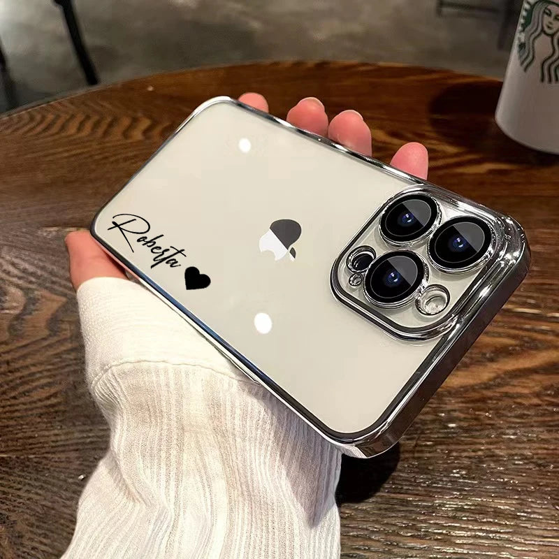Personalised Name Custom Case For iPhone 16 15 14 13 12 11 Pro Max Luxury Plating Transparent Soft Clear Cover 15 14 13 Pro Max
