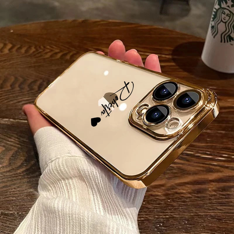 Personalised Name Custom Case For iPhone 16 15 14 13 12 11 Pro Max Luxury Plating Transparent Soft Clear Cover 15 14 13 Pro Max