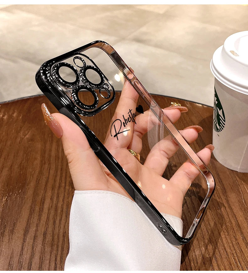 Personalised Name Custom Case For iPhone 16 15 14 13 12 11 Pro Max Luxury Plating Transparent Soft Clear Cover 15 14 13 Pro Max