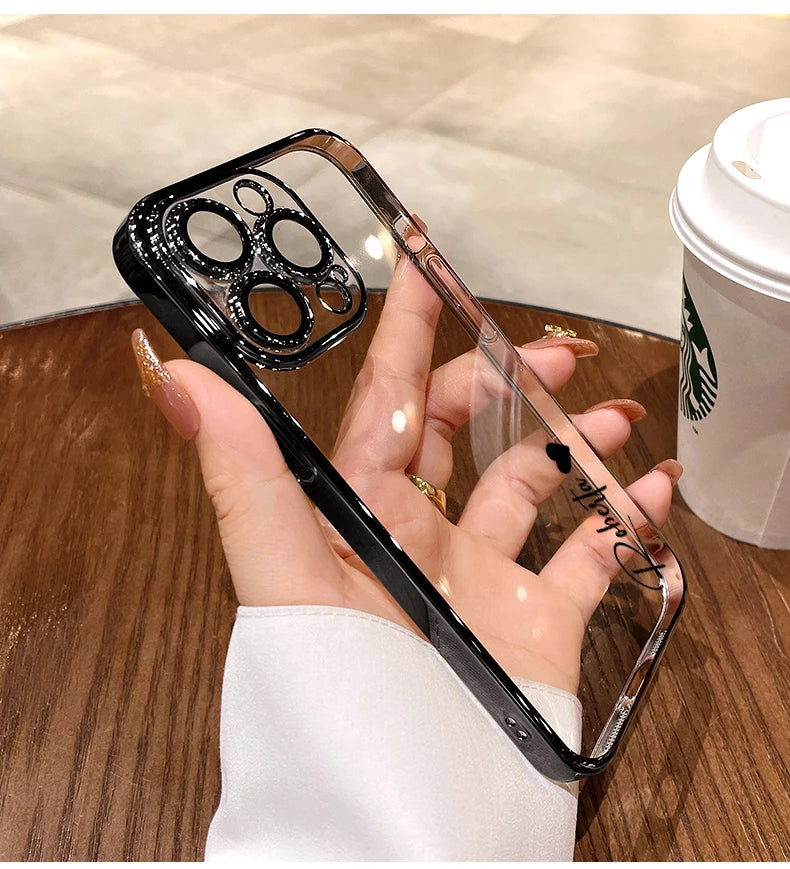 Personalised Name Custom Case For iPhone 16 15 14 13 12 11 Pro Max Luxury Plating Transparent Soft Clear Cover 15 14 13 Pro Max